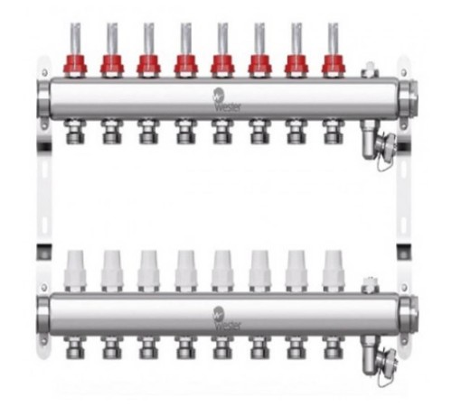 Коллектор Wester нерж. 1quot;-3/4 в сборе с расходомерами на 8 выходов, W902.8