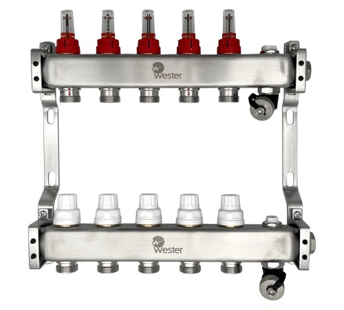 Коллектор Wester нерж. 1quot;-3/4 в сборе с расходомерами на 5 выходов, MUFS5134