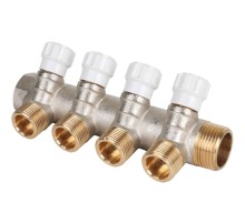 Коллектор латунный MVI 1quot;x3/4quot;x4 выхода, с регулирующими вентилями