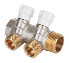 Коллектор латунный MVI 1quot;x3/4quot;x2 выхода, с регулирующими вентилями