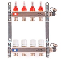Группа коллекторная Uni-Fitt 1quot;х11 вых 3/4quot; с расходомерами и термостат. вентилями, нерж. сталь