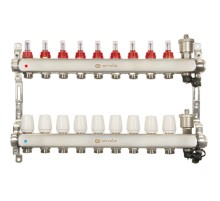Группа коллекторная ONDO нерж сталь 9 вых. с автомат. воздухоотвод., расход. и термостат. клапанами