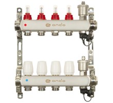 Группа коллекторная ONDO нерж сталь 4 вых. с автомат. воздухоотвод., расход. и термостат. клапанами