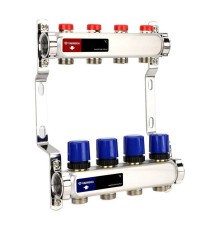 Группа коллекторная для отопления VARMEGA VM15504 ВР 1quot;, на 4 контура 3/4quot; EK, нерж. сталь