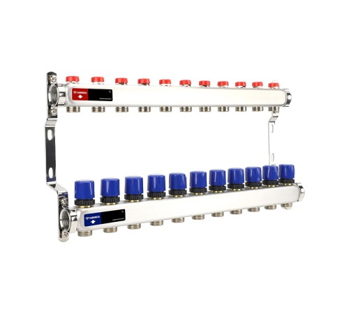 Группа коллекторная для отопления VARMEGA VM15511 ВР 1quot;, на 11 контуров 3/4quot; EK, нерж. сталь