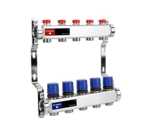 Группа коллекторная для отопления VARMEGA VM15505 ВР 1quot;, на 5 контуров 3/4quot; EK, нерж. сталь Группа коллекторная для отопления VARMEGA VM15505 ВР 1quot;, на 5 контуров 3/4quot; EK, нерж. сталь
