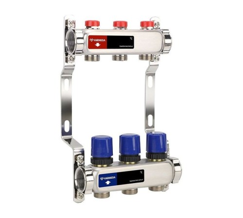 Группа коллекторная для отопления VARMEGA VM15503 ВР 1quot;, на 3 контура 3/4quot; EK, нерж. сталь Группа коллекторная для отопления VARMEGA VM15503 ВР 1quot;, на 3 контура 3/4quot; EK, нерж. сталь