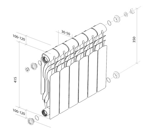 Радиатор биметалл Royal Thermo Revolution Bimetall 350 – 12 секц.