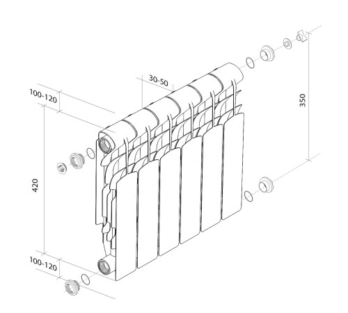 Радиатор алюминиевый Royal Thermo Revolution 350 - 6 секц.