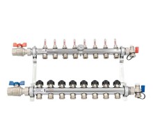Комплект коллекторов REHAU HKV-D из нержавеющей стали на 8 контуров с шаровыми кранами Комплект коллекторов REHAU HKV-D из нержавеющей стали на 8 контуров с шаровыми кранами