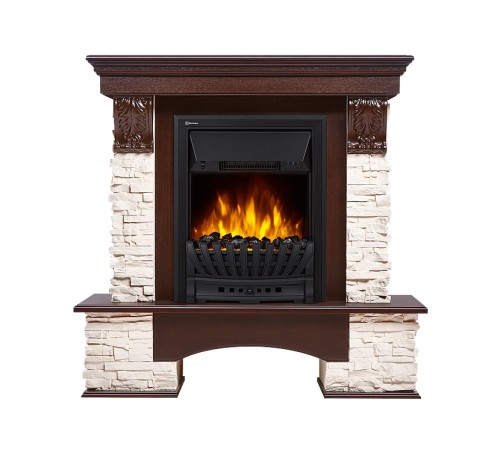 Портал Firelight Pietra Classic камень белый, шпон темный дуб Портал Firelight Pietra Classic камень белый, шпон темный дуб