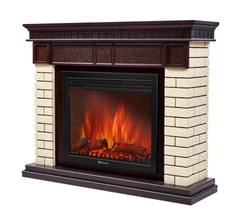 Портал Firelight Bricks 25 камень бежевый, шпон темный дуб