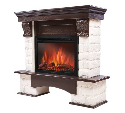 Портал Firelight Forte 25S камень белый, шпон темный дуб Портал Firelight Forte 25S камень белый, шпон темный дуб