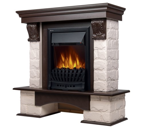 Портал Firelight Forte Classic камень белый, шпон темный дуб