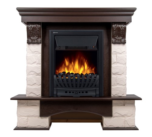 Портал Firelight Forte Classic камень белый, шпон темный дуб