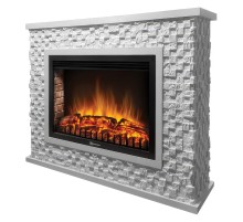 Портал Firelight Quadro 30 камень песчаник античный белый, белая эмаль Портал Firelight Quadro 30 камень песчаник античный белый, белая эмаль