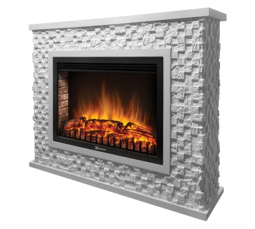 Портал Firelight Quadro 30 камень песчаник античный белый, белая эмаль Портал Firelight Quadro 30 камень песчаник античный белый, белая эмаль