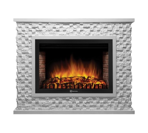 Портал Firelight Quadro 30 камень песчаник античный белый, белая эмаль Портал Firelight Quadro 30 камень песчаник античный белый, белая эмаль