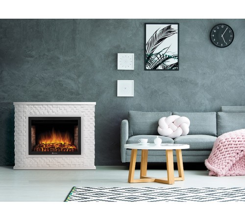 Портал Firelight Quadro 30 камень песчаник античный белый, белая эмаль Портал Firelight Quadro 30 камень песчаник античный белый, белая эмаль