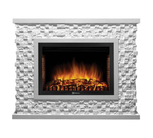 Портал Firelight Quadro 25 камень песчаник античный белый, белая эмаль Портал Firelight Quadro 25 камень песчаник античный белый, белая эмаль