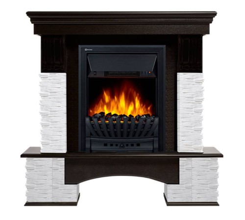 Портал Firelight Pietra Nuovo Classic камень сланец белый, шпон темный дуб Портал Firelight Pietra Nuovo Classic камень сланец белый, шпон темный дуб