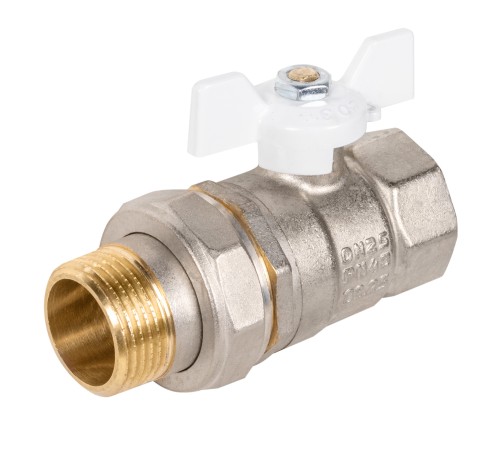 Кран шаровой латунный LD Pride 47.25.В-ГШ.Б (White) Ду 25 Ру 40 вн-американка, (бабочка)