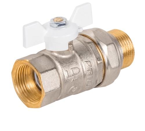 Кран шаровой латунный LD Pride 47.25.В-ГШ.Б (White) Ду 25 Ру 40 вн-американка, (бабочка)