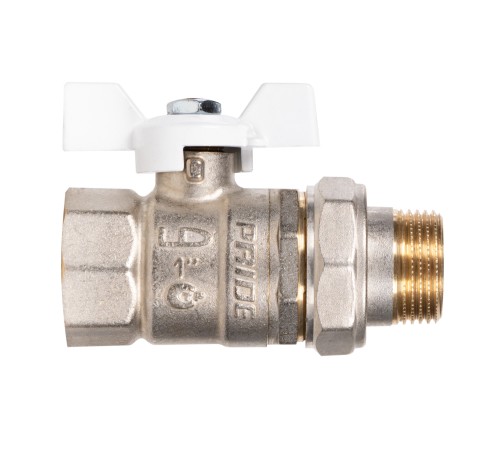 Кран шаровой латунный LD Pride 47.25.В-ГШ.Б (White) Ду 25 Ру 40 вн-американка, (бабочка)