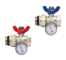 Кран шаровой VARMEGA, НР-ВР 1quot;x3/4quot;, с разъемным соединением, с термометром, комплект_2 шт Кран шаровой VARMEGA, НР-ВР 1quot;x3/4quot;, с разъемным соединением, с термометром, комплект_2 шт