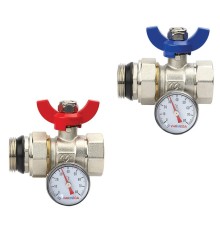 Кран шаровой VARMEGA, НР-ВР 1quot;x3/4quot;, с разъемным соединением, с термометром, комплект_2 шт