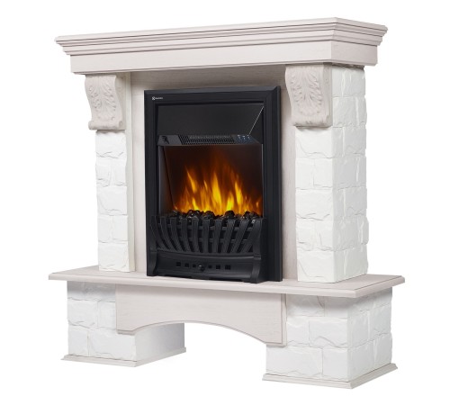 Портал Firelight Forte Classic U (угловой) камень белый, шпон белёный дуб