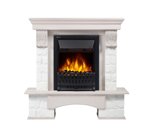 Портал Firelight Forte Classic U (угловой) камень белый, шпон белёный дуб