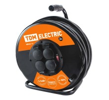 Удлинитель силовой TDM ELECTRIC УХз16-004 (метал. катушка, 4 места, 50м, 3х1,5)