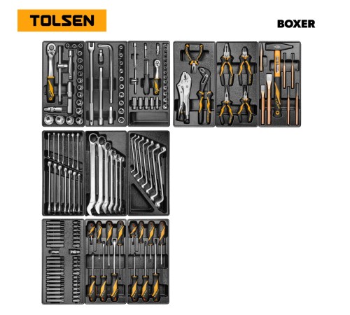 Набор инструментов 157 предметов, "BOXER", для тележки, 12 ложементов TOLSEN TT85415-157 Набор инструментов 157 предметов, "BOXER", для тележки, 12 ложементов TOLSEN TT85415-157
