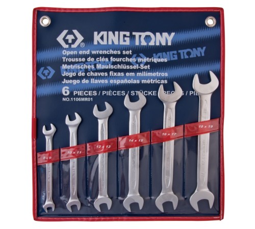 Набор рожковых ключей, 8-19 мм, 6 предметов KING TONY 1106MR01 Набор рожковых ключей, 8-19 мм, 6 предметов KING TONY 1106MR01