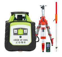 Комплект: ротационный нивелир RGK SP-100G + элевационный штатив RGK SH-170 + рейка RGK LR-2 + дальномер RGK DL100G