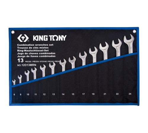 Набор комбинированных ключей, 6-24 мм, чехол из теторона, 13 предметов KING TONY 12D13MRN Набор комбинированных ключей, 6-24 мм, чехол из теторона, 13 предметов KING TONY 12D13MRN