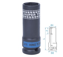 Головка торцевая ударная глубокая 1/2", 21 мм, тонкостенная KING TONY 441521M Головка торцевая ударная глубокая 1/2", 21 мм, тонкостенная KING TONY 441521M