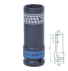 Головка торцевая ударная глубокая 1/2", 21 мм, тонкостенная KING TONY 441521M Головка торцевая ударная глубокая 1/2", 21 мм, тонкостенная KING TONY 441521M