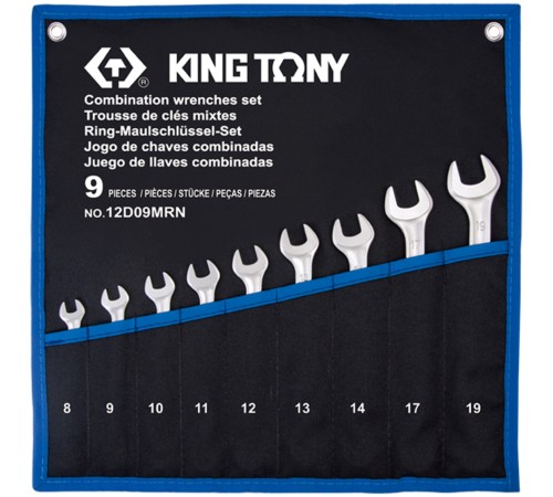 Набор комбинированных ключей, 8-19 мм, чехол из теторона, 9 предметов KING TONY 12D09MRN