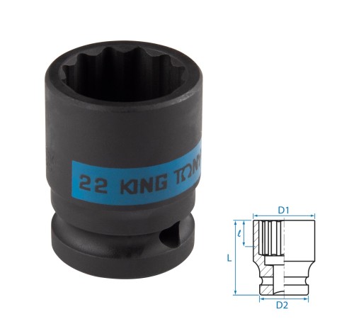 Головка торцевая ударная двенадцатигранная 1/2", 22 мм KING TONY 453022M Головка торцевая ударная двенадцатигранная 1/2", 22 мм KING TONY 453022M