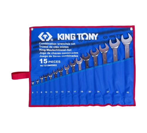 Набор комбинированных ключей, 6-32 мм, чехол из теторона, 15 предметов KING TONY 1215MRN02 Набор комбинированных ключей, 6-32 мм, чехол из теторона, 15 предметов KING TONY 1215MRN02