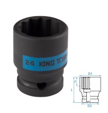Головка торцевая ударная двенадцатигранная 1/2", 24 мм KING TONY 453024M