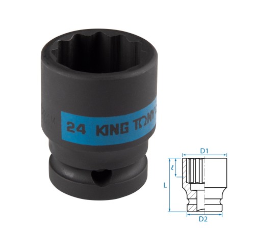 Головка торцевая ударная двенадцатигранная 1/2", 24 мм KING TONY 453024M Головка торцевая ударная двенадцатигранная 1/2", 24 мм KING TONY 453024M