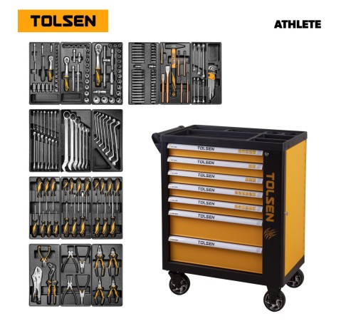 Набор инструментов 189 предметов, "ATHLETE", в черной тележке TOLSEN TT85412 Набор инструментов 189 предметов, "ATHLETE", в черной тележке TOLSEN TT85412