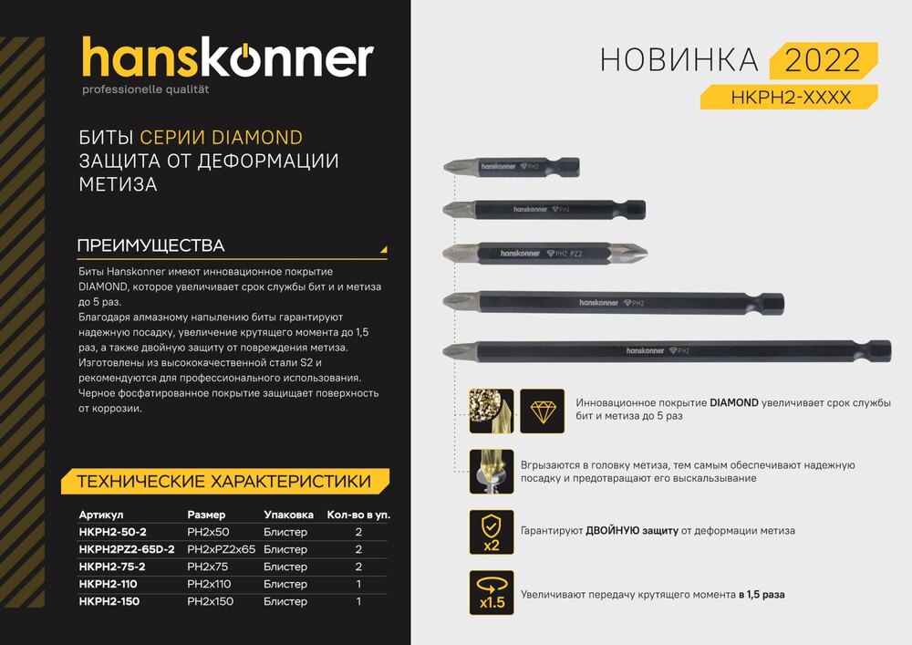 Биты Hanskonner HKPH2PZ2-65D-2