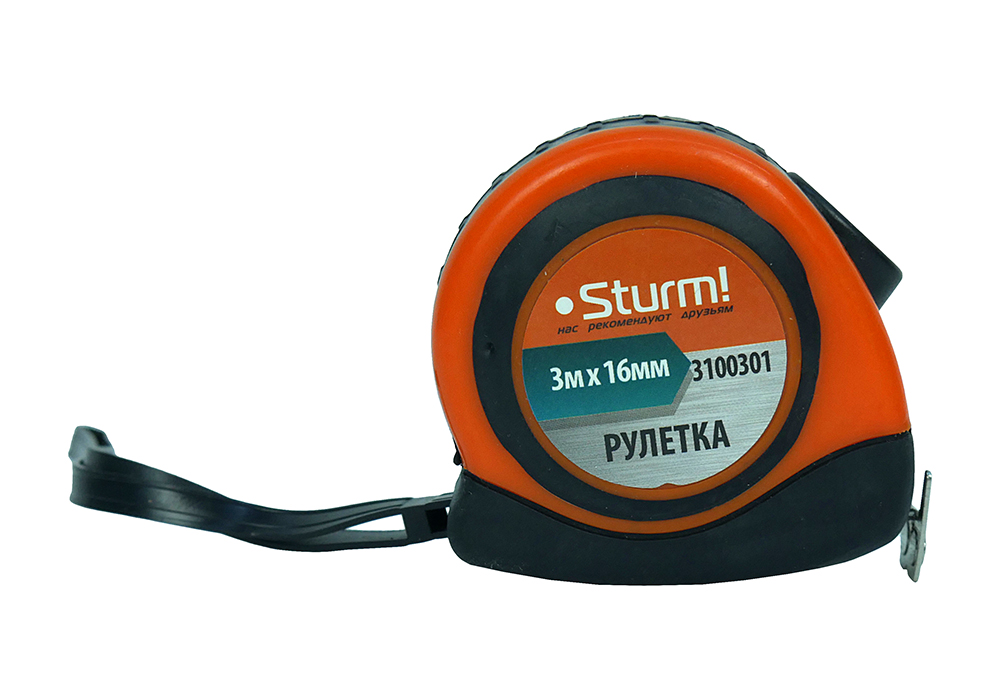 Рулетка 3x16мм, автостоп, двухсторонняя шкала, магнит на зацепе, Sturm!