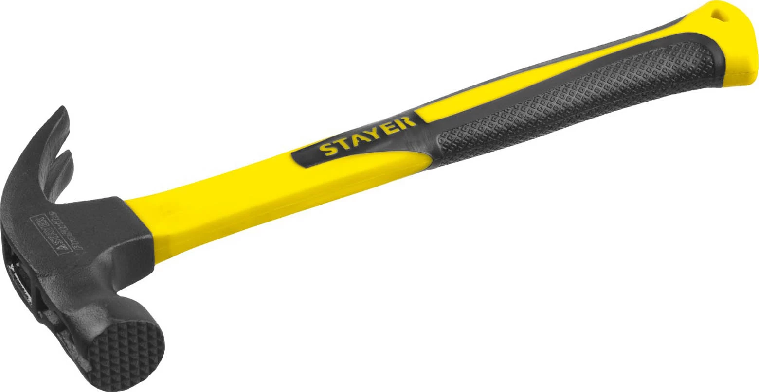 STAYER 450 г, молоток-гвоздодер кованый с магнитом Fiberglass-M 2027-450