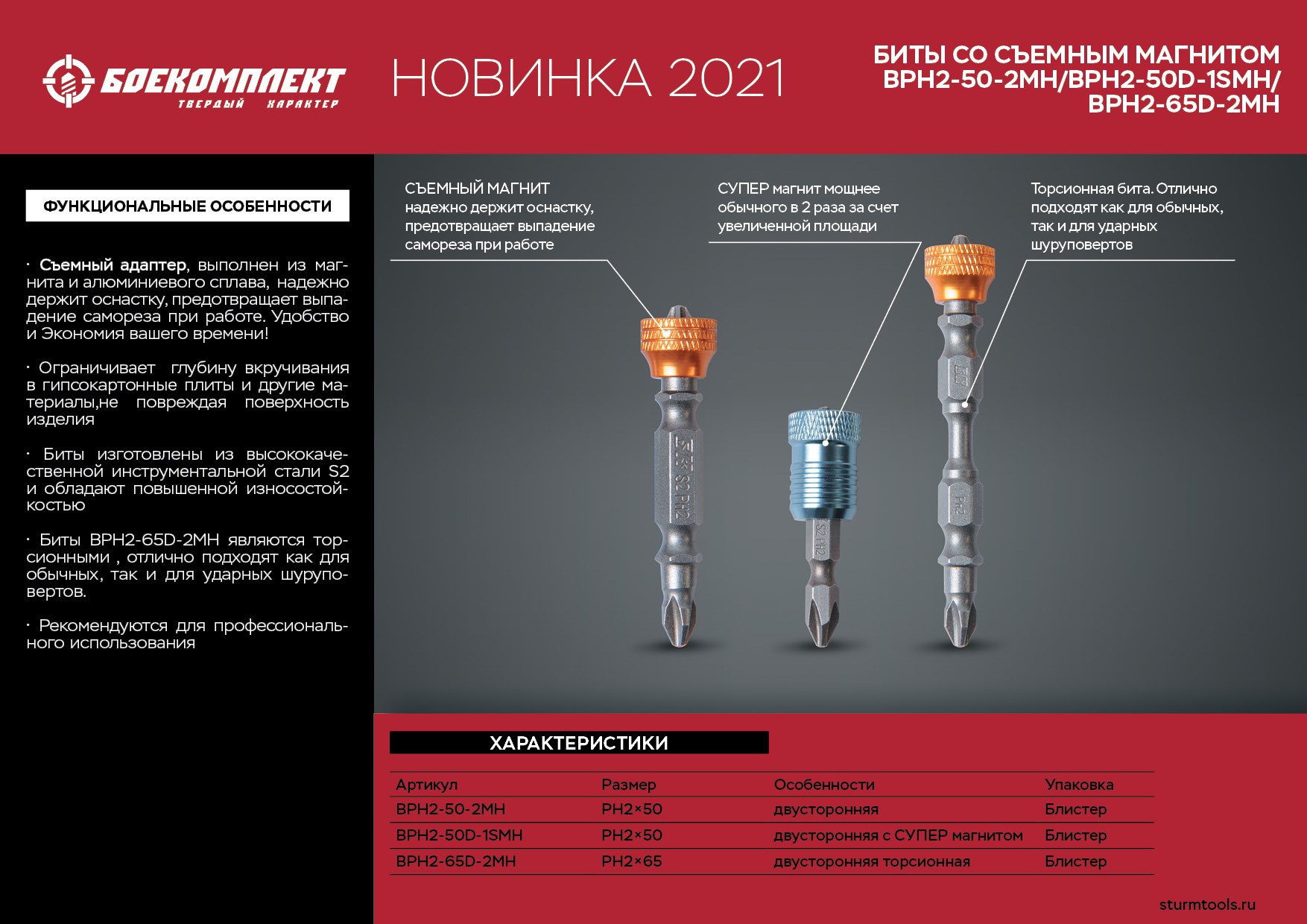 Биты БОЕКОМПЛЕКТ BPH2-65D-2MH