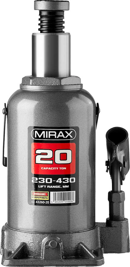 MIRAX 20 т, 230-430 мм, домкрат бутылочный гидравлический 43260-20